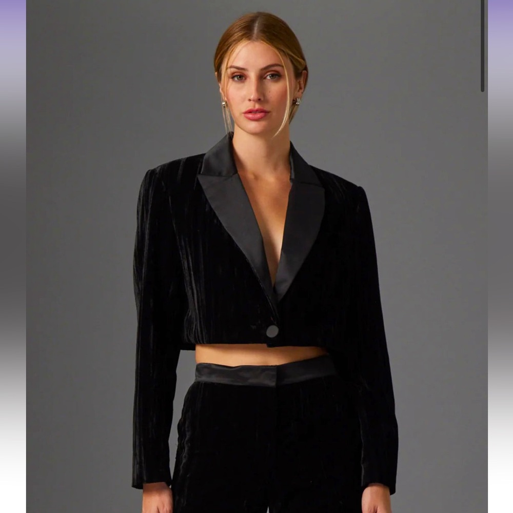 NWT Gilner Farrar cropped black velvet jacket